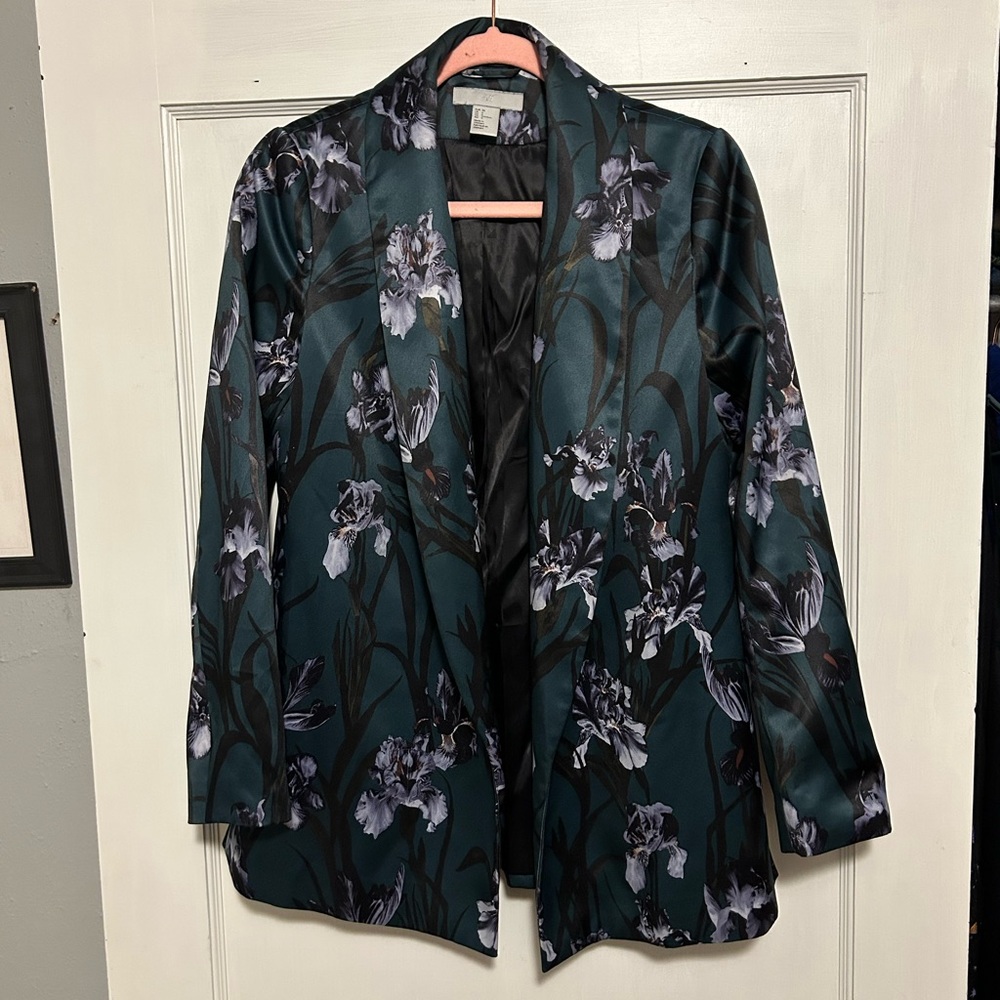 H&M Dark Green Floral Satin Blazer